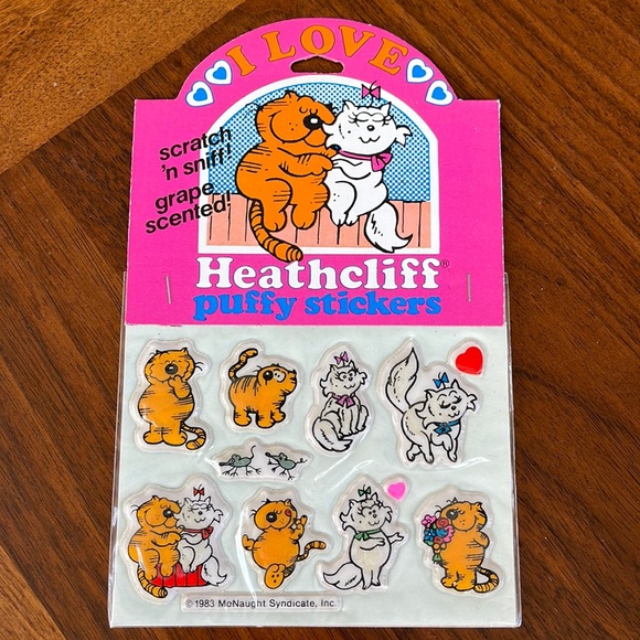 VINTAGE 80S HEATHCLIFF PUFFY SCENTED STICKERS - COLLECTIBLE! - Picture 1 of 3